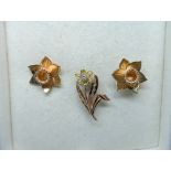 Clogau rose gold daffodil ear studs and a diamond set daffodil brooch