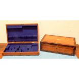 Oak cutlery box (empty) and a locked Victorian satinwood and rosewood box (feels empty no key)