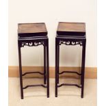 A pair of Chinese carved hardwood lamp or plant stands each 9" square