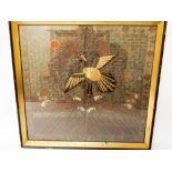 A Chinese rank badge 'Civil 9th Rank Badge' silk and needlework panel depicting a Paradise