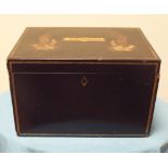 A large Chinese black lacquered and gilt decorated tea caddy with decorated zinc liner 14"x101/2"