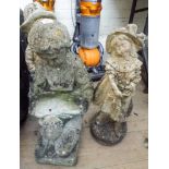 Three reconstituted stone garden ornaments of a young girl,