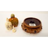 A small collection of oriental items to include carved lotus stand,