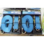 Two new heavy duty 50mm by 8m long ratchet tie down strap sets