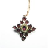 19th century garnet and seed pearl cross pendant with brooch fitting, closed back setting,