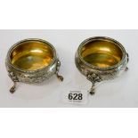 Pair of Victorian cauldron shaped salt cellars, London 1869,