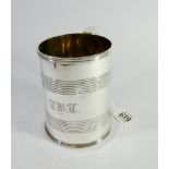 Victorian silver tankard of simple form with rib decoration engraved initials London hallmarks 1871