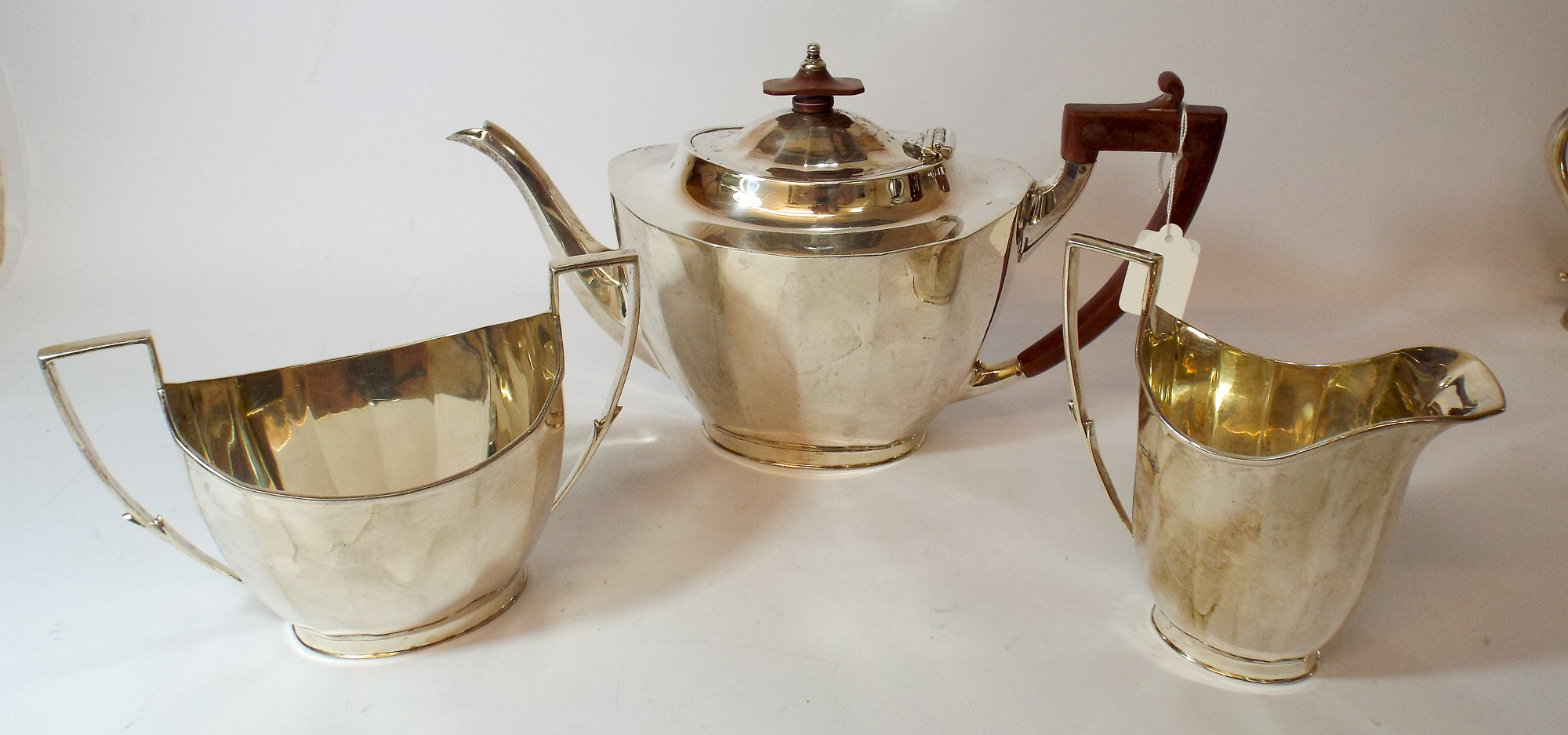 A three piece silver tea service, of panelled classical design, retailed by Mappin & Webb, - Image 2 of 3