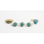 Three pieces of Victorian and later turquoise set jewellery - to include cluster ring and triple