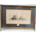 An etching by A Brunet Debaines after W L Wyllie 'Shipping on the Mersey' framed and glazed
