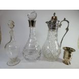 Silver plated mounted cut glass claret jug, decanter,