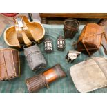 Five antique oriental woven baskets, three oriental bamboo food containers,