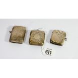 Three silver Vesta cases all with engraved decoration