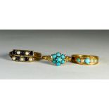 Three Victorian and later rings, one 15ct set with turquoise and pearls,