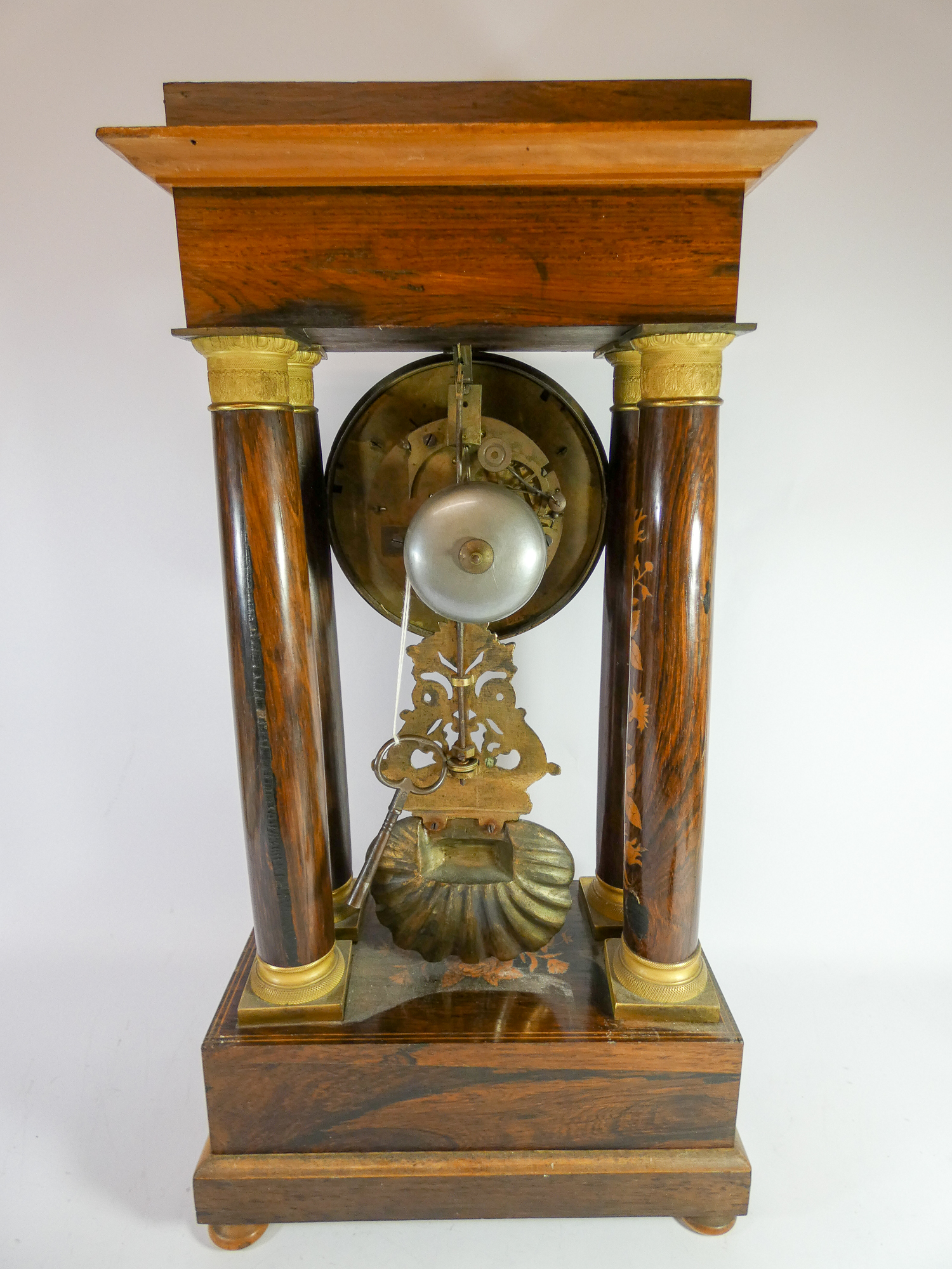 A Regency inlaid rosewood portico clock with brass bezel, - Image 3 of 3