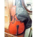 A half size cello (No bridge) with a carrying case