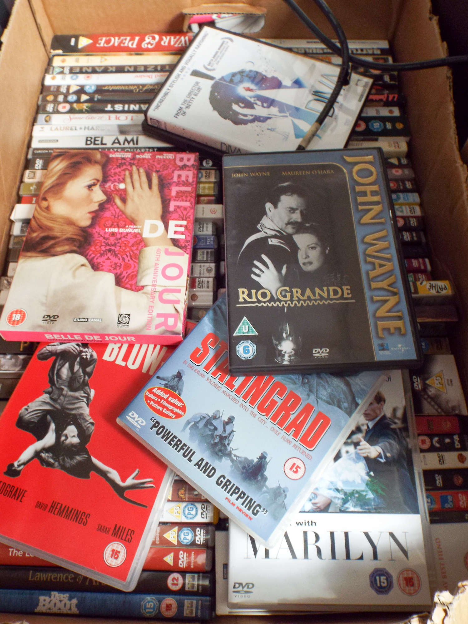 A large box of DVDs