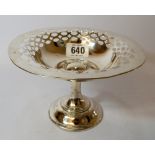 A silver bon bon dish, on pedestal foot,