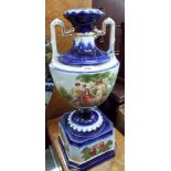 A Victorian blue and figure decorated,