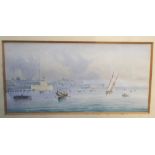 Small 19th century watercolour by Gennaro Esposito of Valletta Harbour, Malta, signed,