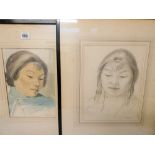 Edith Wood early 20th Century pencil and watercolour highlighted sketches of Chinese ladies