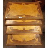 Quartetto nest of four Art Nouveau inlaid oak tables