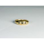 18ct yellow gold three stone sapphire ring,