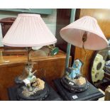 A pair of Chinese figure table lamps and a brass table lamp