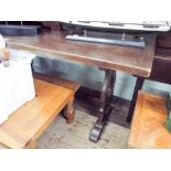 A reproduction oak refectory dining table with thick top 5'x2'6