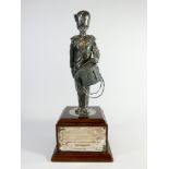 Hallmarked silver model of a Royal Fusilier with presentation inscription on wooden base dated 1997