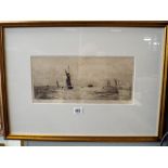 A W L Wyllie dry point etching 'Fairway on the Solent' approx 15x35cms, signed,