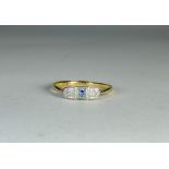 Art deco 9ct gold sapphire and diamond ring,