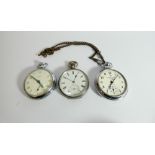 A hallmarked silver gents pocket watch and two chrome plated pocket watches one with a gilt metal