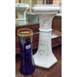 A tall Doulton stone ware vase and a floral jardiniere stand