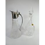 Royal Brierley crystal decanter and stopper and matching claret jug with quality silver plated