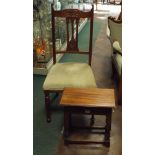 An Edwardian walnut dining chair and an oak stool