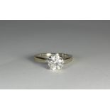 Solitaire diamond ring set with a circular brilliant cut diamond of 1.