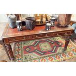 A Victorian mahogany library writing table, fitted 3 drawers,