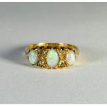 Victorian 18ct gold opal and diamond half hoop ring, ring size L,