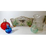 A pretty Edwardian painted glass flower trough decorated with flying mallard together with three