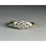 Vintage diamond cluster panel ring, shank marked 18ct and Plat.