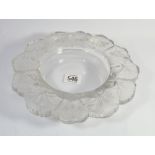 Lalique - a glass bowl with frosted leaf design edge, signed Lalique France, 22 cms diameter.