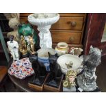 Large quantity of animal ornaments, small bird bath, Poole bowl,