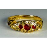 Victorian 18ct yellow gold ruby and diamond ring, ring size R,