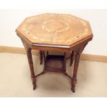 A Victorian inlaid walnut hexagonal occasional table standing on tuned legs