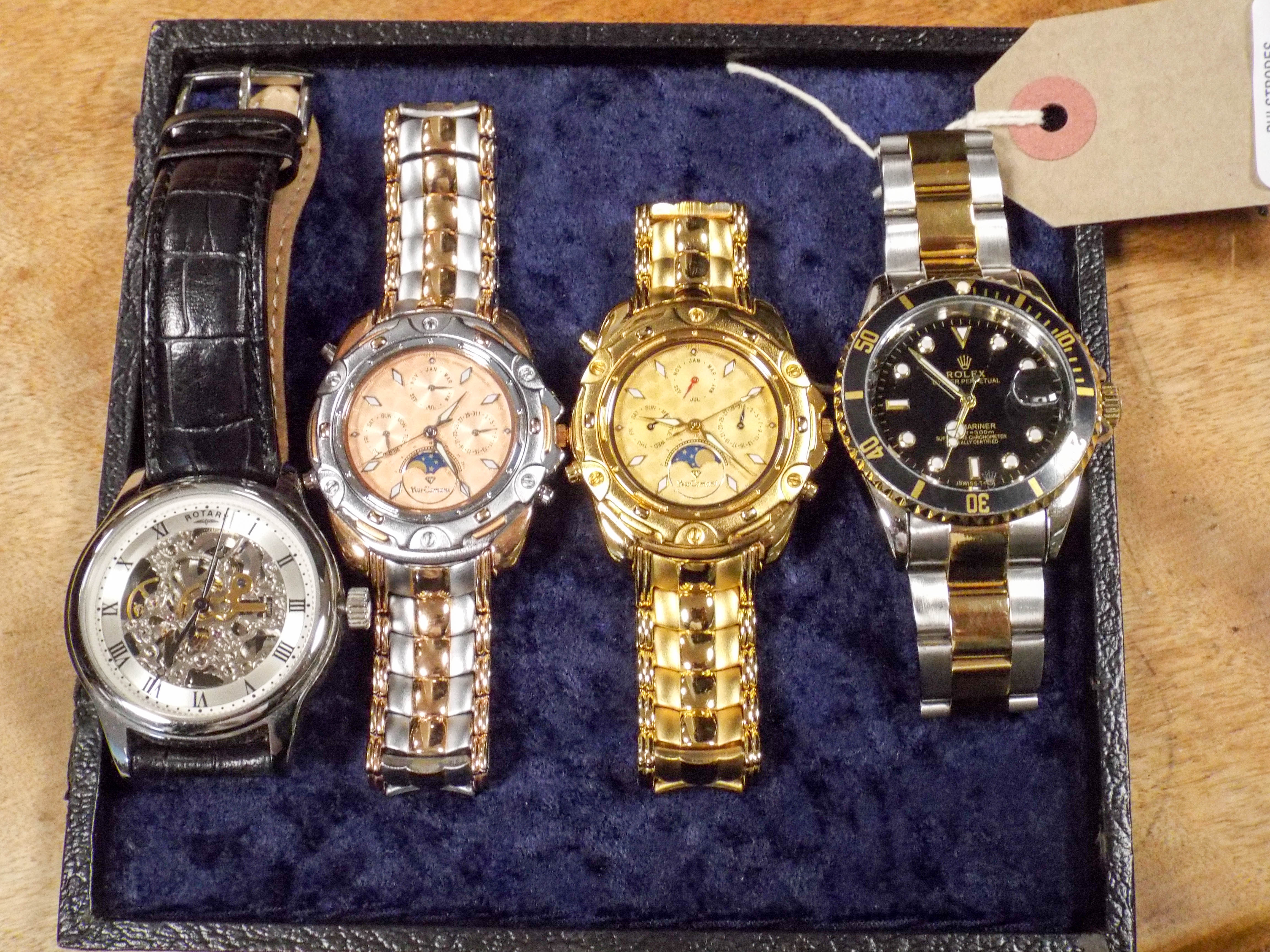 Four gent's replica wrist watches to include Rotory,