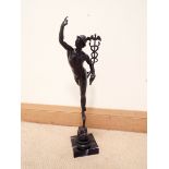 A contemporary bronze figure of Hermes on a marble base 22" tall