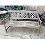 Hardwood teak garden bench with lattice back panels