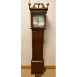 19th Century country grandfather clock with square painted dial in oak case and a 30 hour movement