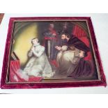 A 19th Century enamel on copper panel depicting a pious religious scene in a velvet frame,